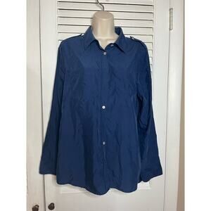 Chico's navy soft blouse with‎ epaulette shoulders size 2 work casual classic
